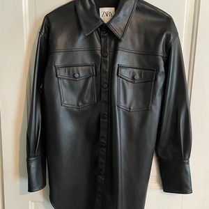 zara faux leather button down